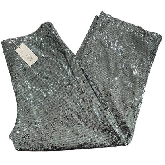 Relaxed Leg High Rise Sequin Silver Pants Sz 17 NEW -A New Day - Picture 2 of 8